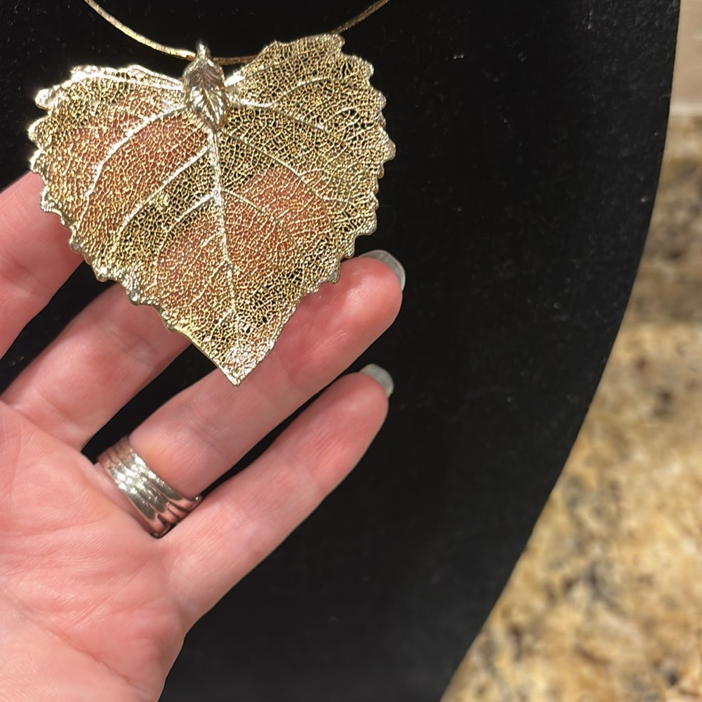 Gold Dipped Real Leaf Pendant With 2 Gold Plated … - image 2